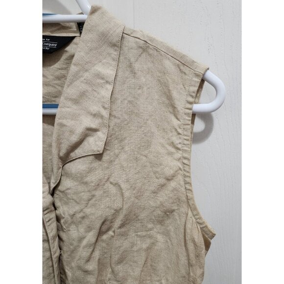 J. Peterman Women’s Sleeveless Collared Button Up Top Beige 100% Linen Size 10 - Picture 4 of 11